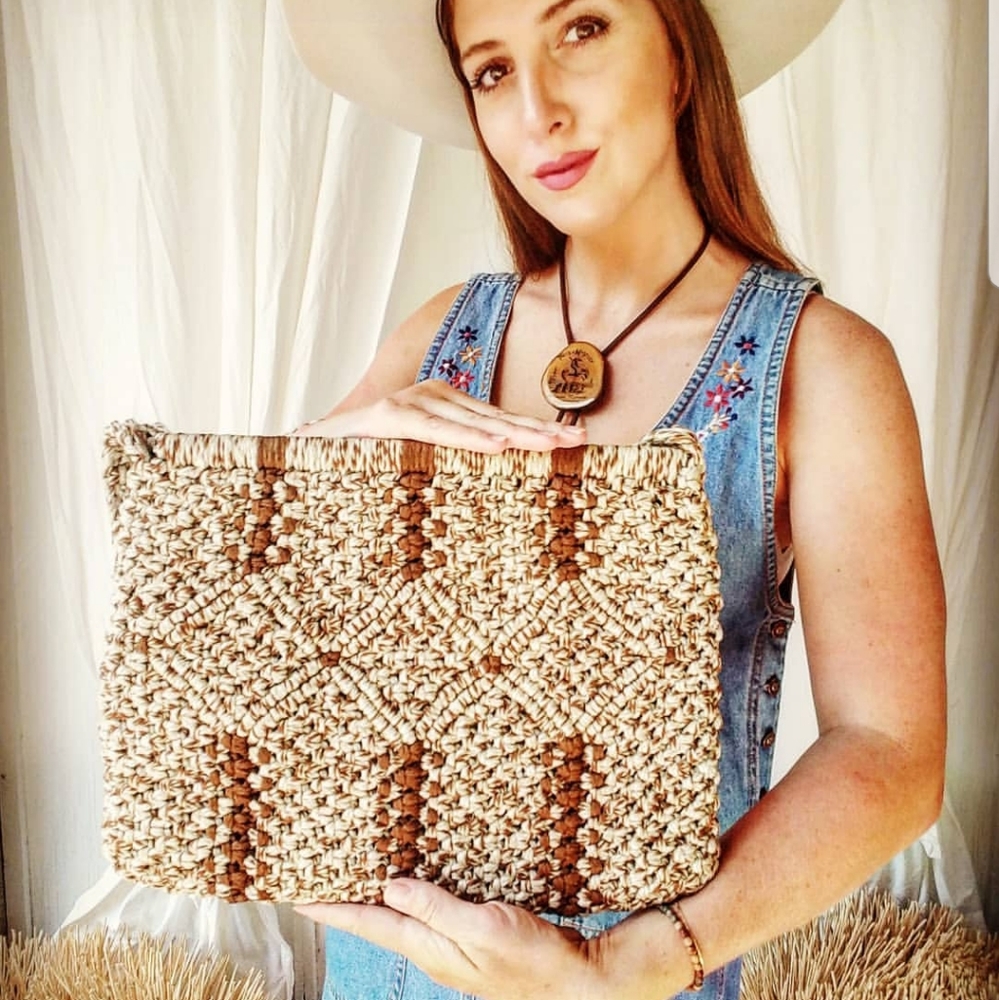 Vintage 70's Polyester Macrame Tote!✌🍄